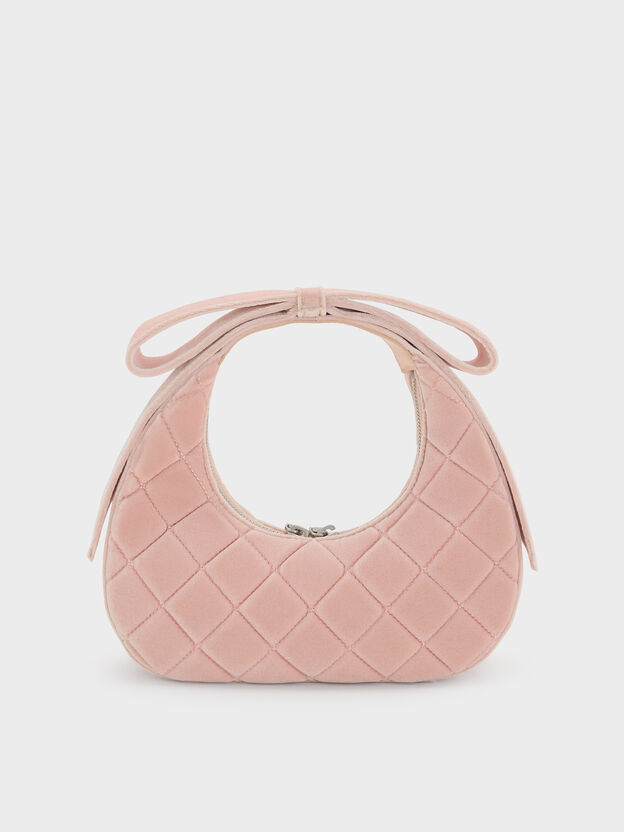 Janie Velvet Quilted Bow-Handle Bag, Pink, hi-res