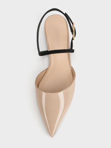 Luciana Patent Faux Suede Pointed Slingback Flats, Nude, hi-res