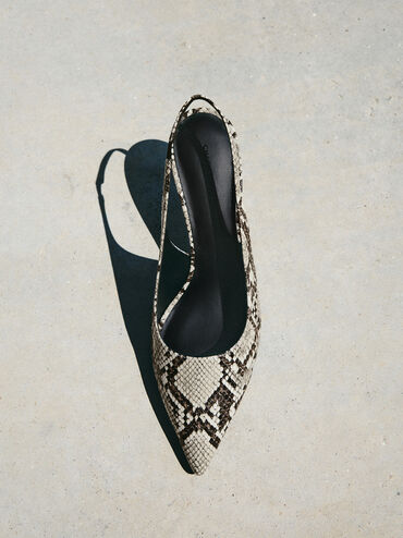 Kaia Snake-Print Pointed-Toe Slingback Pumps, Animal Print Natural, hi-res