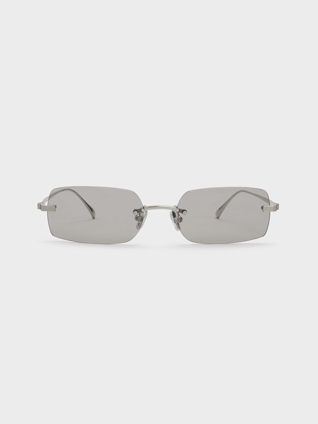 Easton Rimless Rectangular Sunglasses, Silver, hi-res