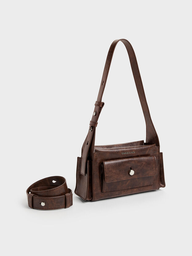 Zevon Multi-Pocket Shoulder Bag, Distressed Coffee, hi-res