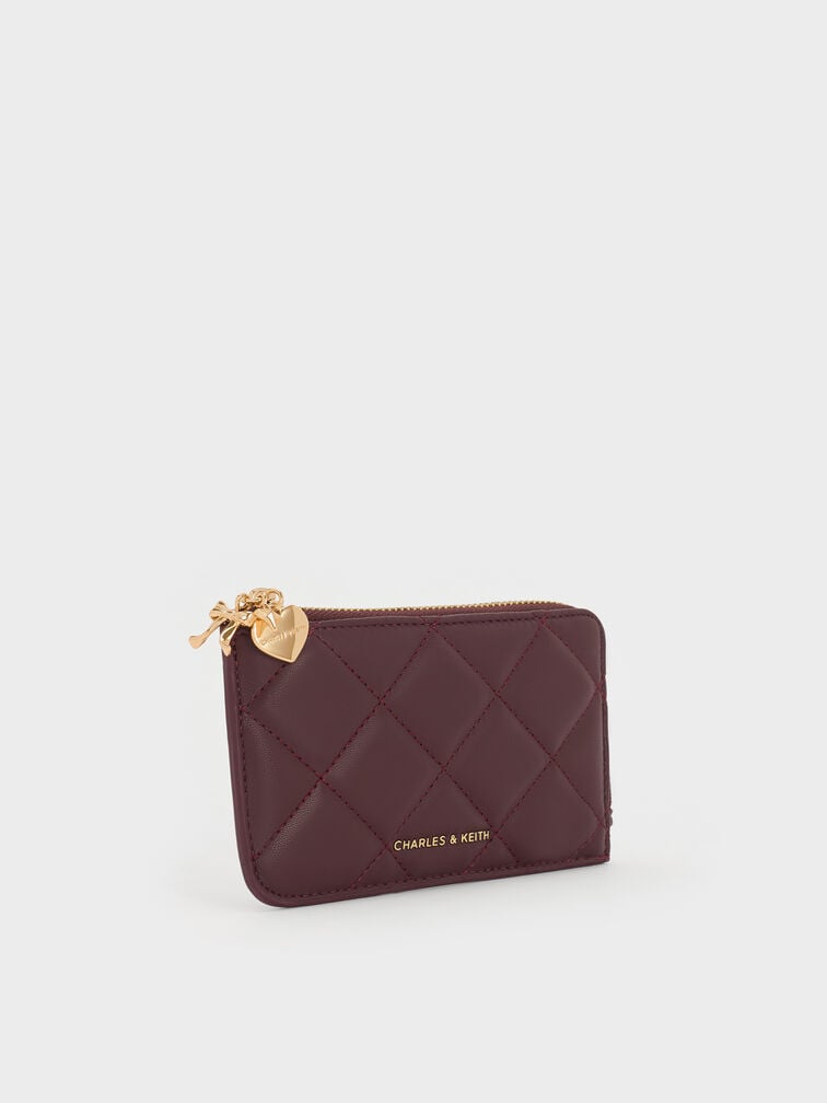 Arrietty Quilted Bow-Heart Charm Zip-Around Wallet, Wineberry Red, hi-res