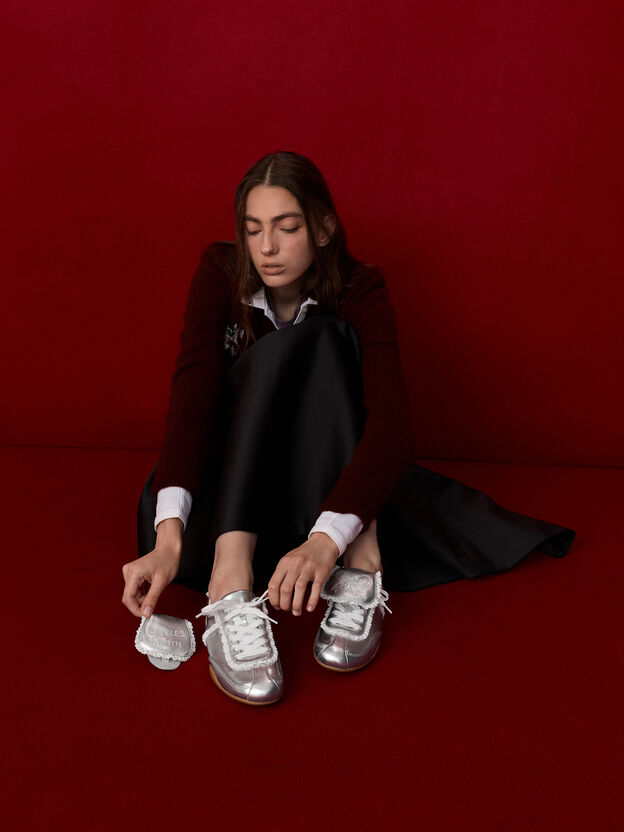 Louise Lace-Trim Sneakers, Silver, hi-res