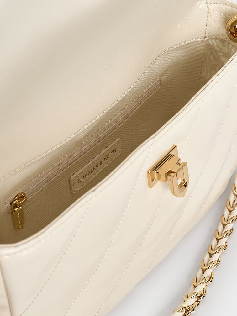 Fawn Panelled Front Flap Chain-Handle Bag, Cream, hi-res