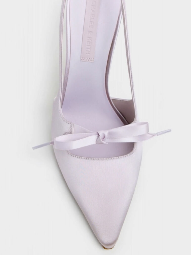Venetia Satin Bow Pointed Slingback Pumps, Lilac, hi-res