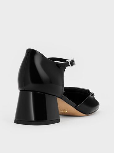 Leather Square-Toe D'Orsay Ankle-Strap Pumps, Black Box, hi-res