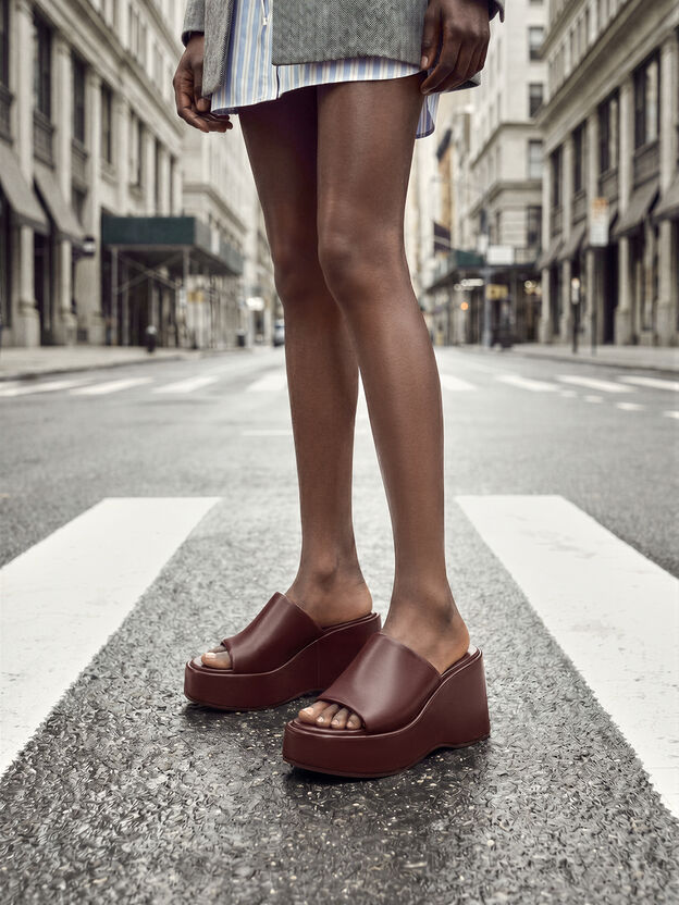Wide-Strap Platform Wedges, Burgundy, hi-res
