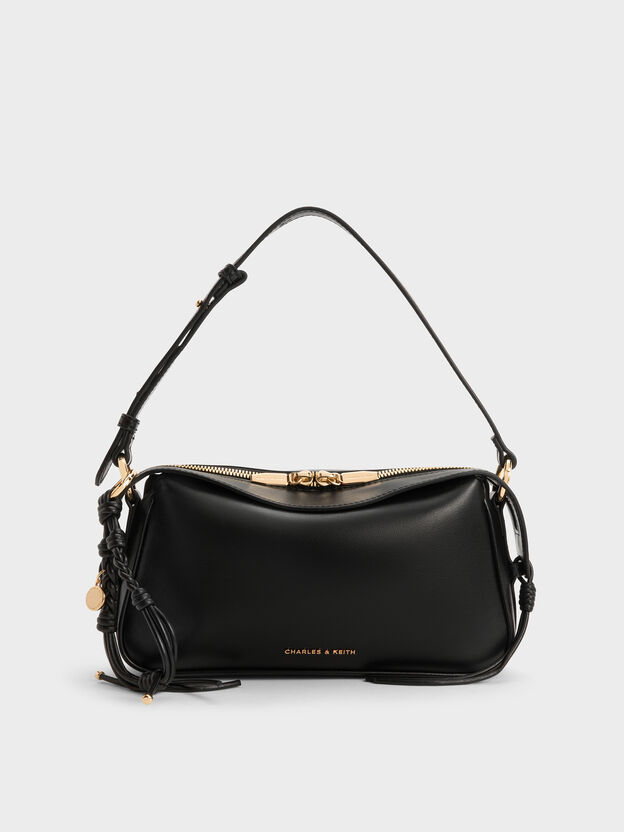 Mini Haylen Braided-Charm Shoulder Bag, Black, hi-res