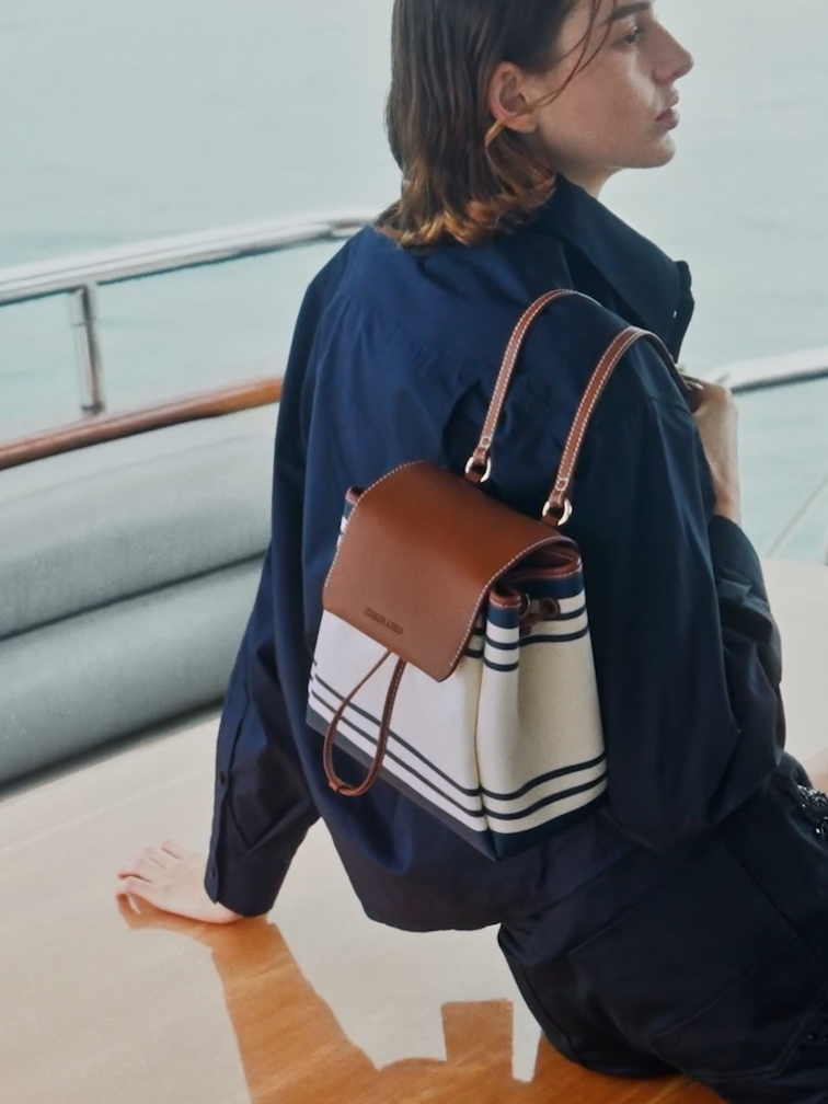 Hanya Canvas Striped Top-Handle Backpack, Multi, hi-res