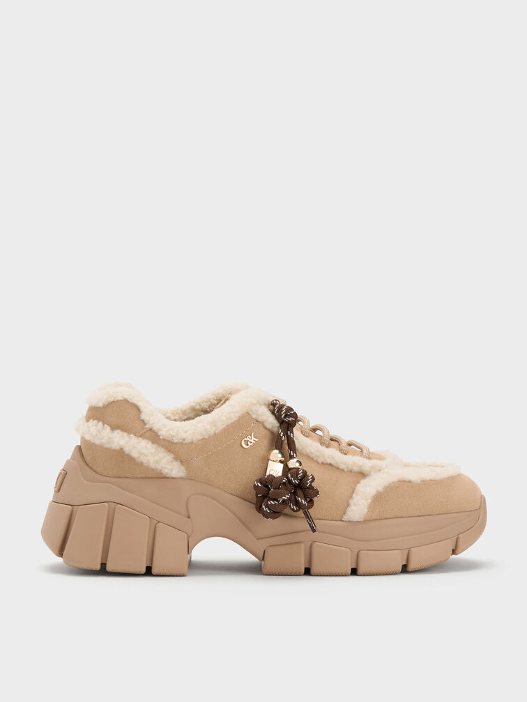 Yunna Suede & Faux Shearling Chunky Sneakers, Beige Yunna Suede & Faux Shearling Chunky Sneakers, Beige, hi-res