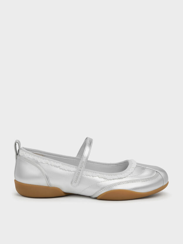 Louise Lace-Trim Mary Jane Sneakers, Silver, hi-res