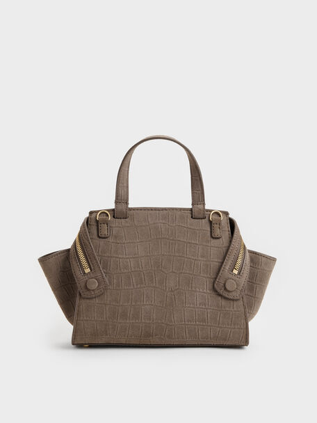 Pansy Trapeze Top Handle Bag, Stone Grey, hi-res