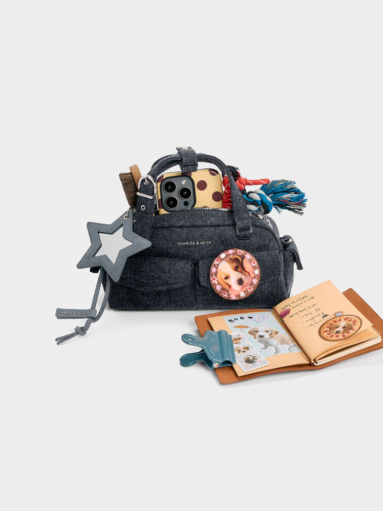 Rachel Denim Multi-Pocket Bowling Bag, Denim Blue, hi-res
