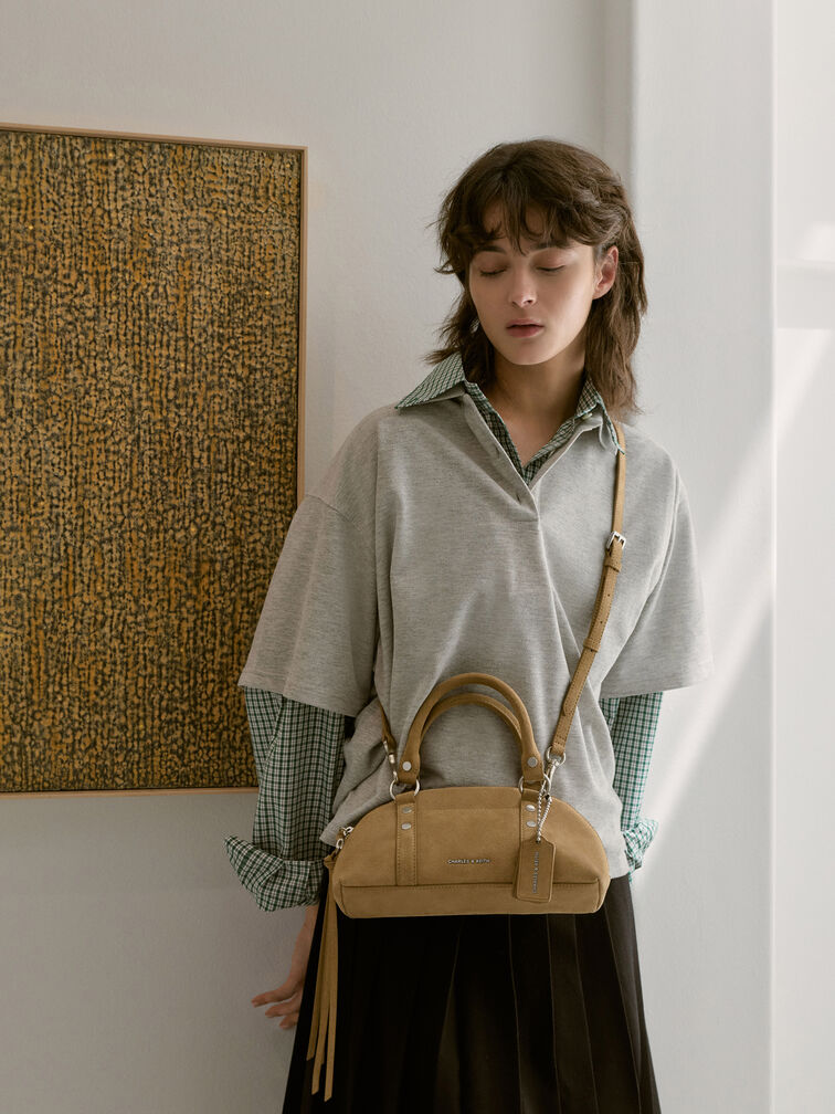 Tatiana Studded Bowling Bag, Sand, hi-res