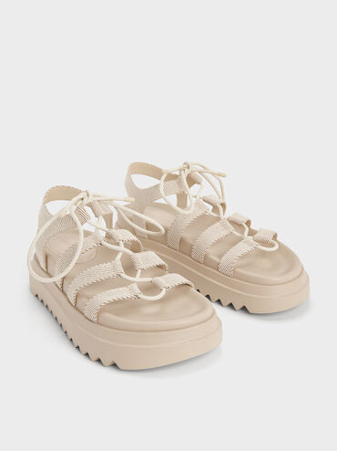 Gladiator Lace-Up Flatform Sandals, Beige, hi-res