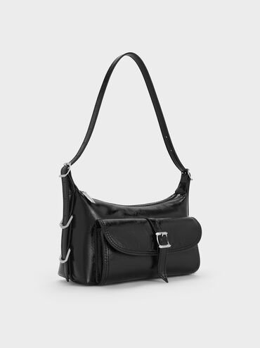 Bryna Belted Shoulder Bag, Noir, hi-res