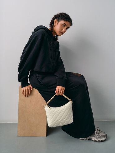 Duo Quilted Slouchy Hobo Bag, Cream, hi-res