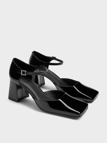 Patricia Patent Square-Toe D'Orsay Pumps, Black Patent, hi-res