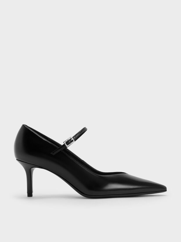 Pointed Mary Jane Pumps, Black, hi-res