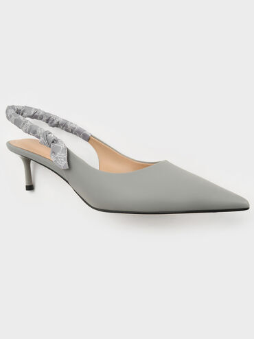 Tully Leather Ruched-Strap Slingback Pumps, Grey, hi-res