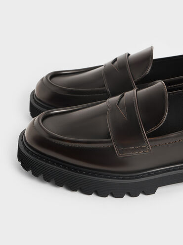 Kaiya Penny Loafers, Dark Brown, hi-res