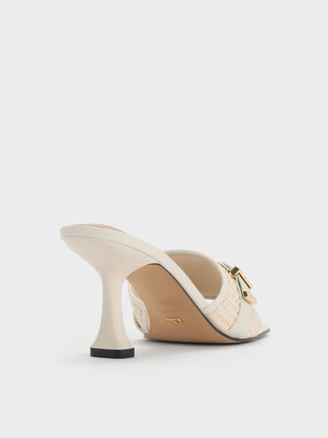 Whitney Leather & Raffia Buckled Heeled Mules, White, hi-res