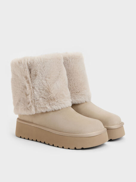 Floyd Faux Suede Fur-Trim Platform Boots, Taupe, hi-res