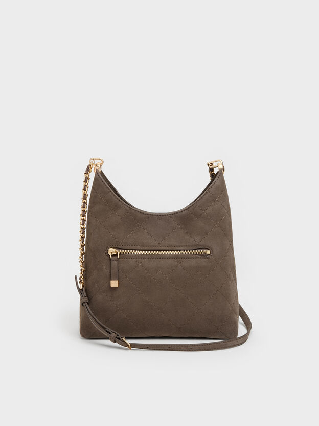 Duo Quilted Front-Pocket Chain Hobo Bag, Stone Grey, hi-res