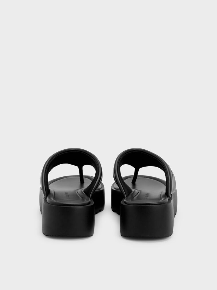 V-Strap Flatform Thong Sandals, Black, hi-res