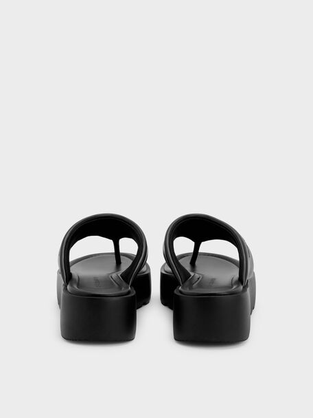 V-Strap Flatform Thong Sandals, Black, hi-res