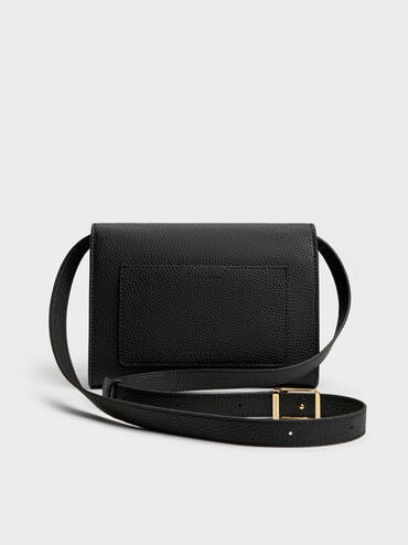 Chance Recycled Leather Turn-Lock Crossbody Bag, Black, hi-res