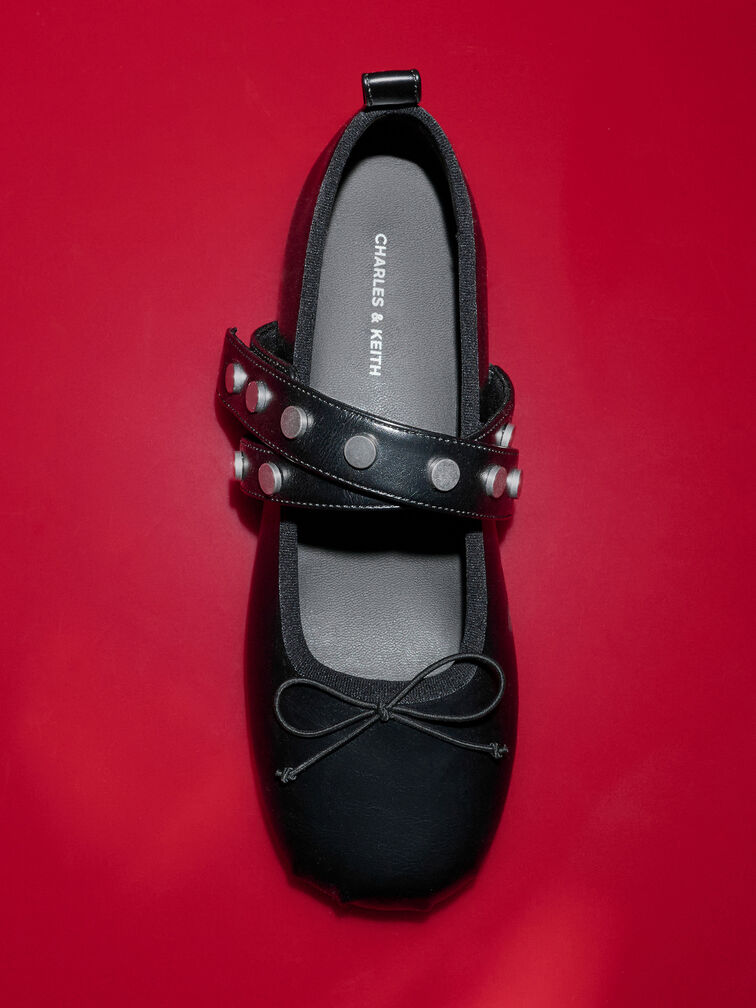 Gael Studded Crossover-Strap Bow Mary Janes, Black, hi-res