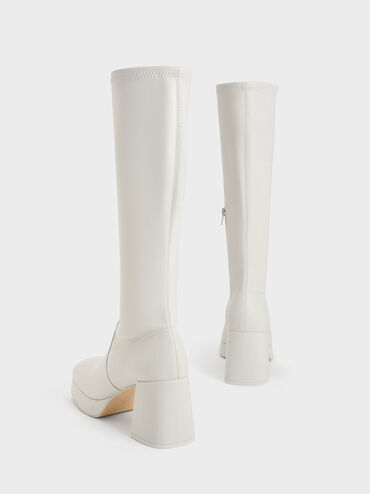 Evie Platform Block-Heel Knee-High Boots, White, hi-res