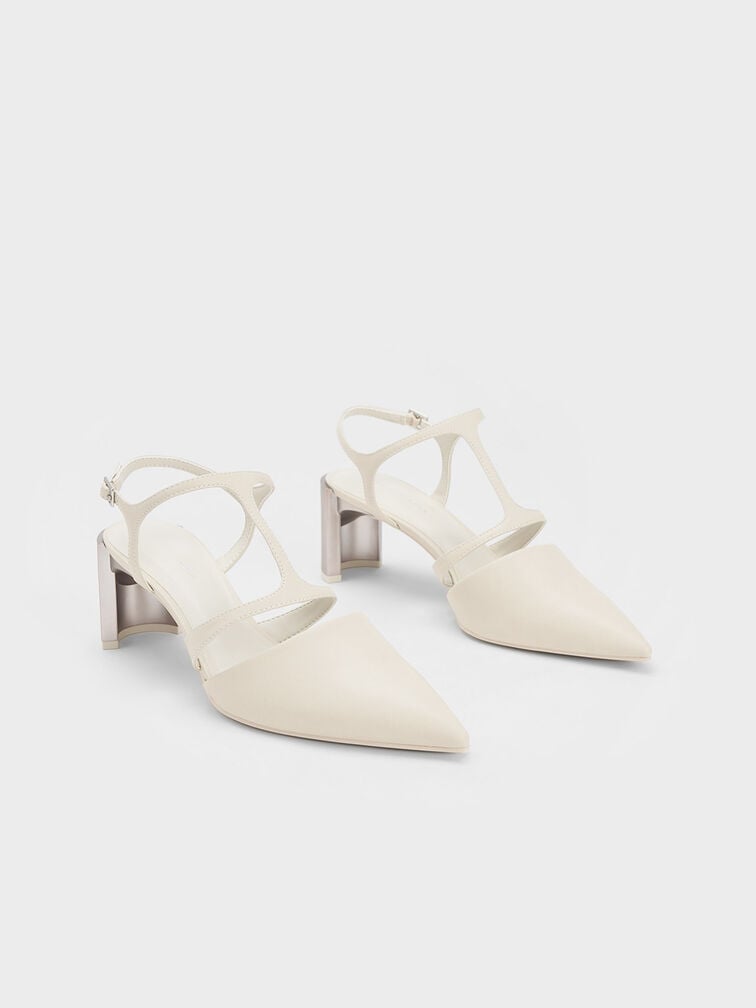 Curved Heel T-Strap Pumps, Chalk, hi-res