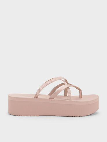 Levy Satin Strappy Flatform Sandals, Light Pink, hi-res