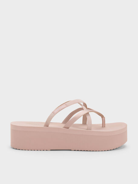Levy Satin Strappy Flatform Sandals, Light Pink, hi-res