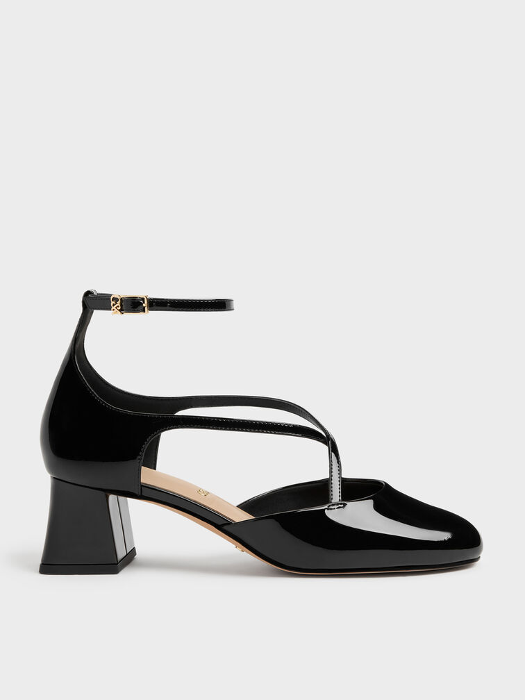Patent Leather Crossover Pumps, Black Patent, hi-res