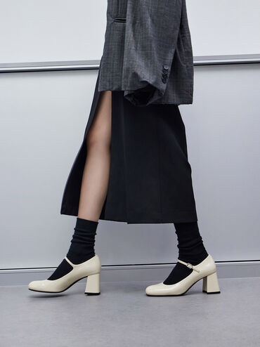 Patent Block-Heel Mary Jane Pumps, Chalk, hi-res