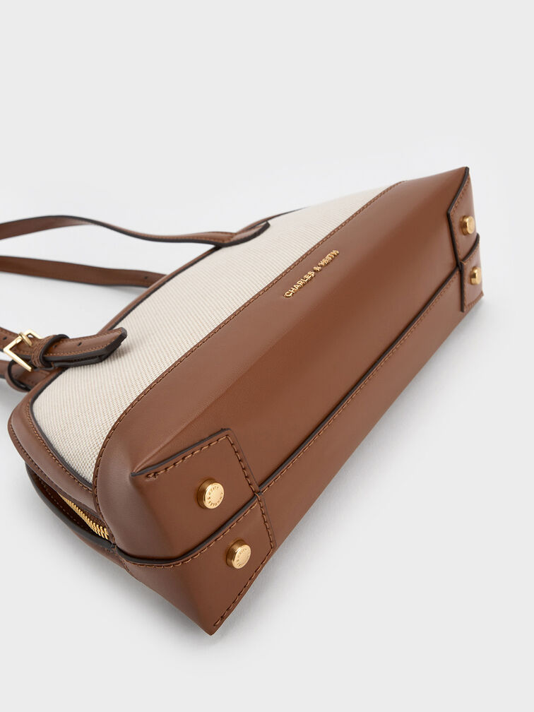 Enola Canvas Two-Tone Elongated-Handle Bag, Chocolate, hi-res