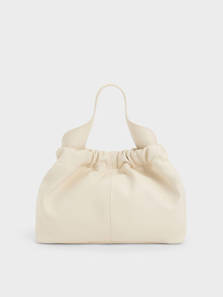 Ally Ruched Chain-Handle Bag, Cream, hi-res