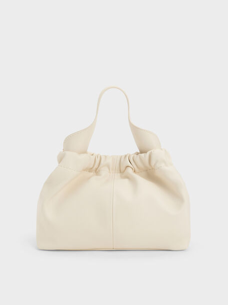 Ally Ruched Chain-Handle Bag, Cream, hi-res