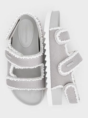 Mesh Pearl-Embellished Flatform Sandals, Silver, hi-res