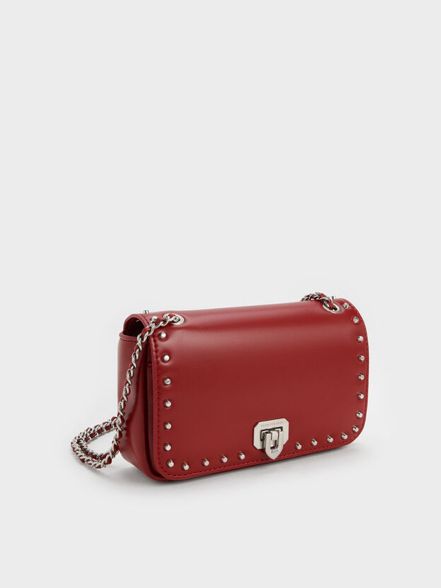 Arwen Studded Shoulder Bag, Red, hi-res