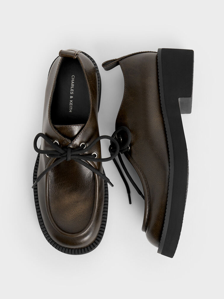 Lace-Up Chunky-Sole Derbys, Dark Brown, hi-res