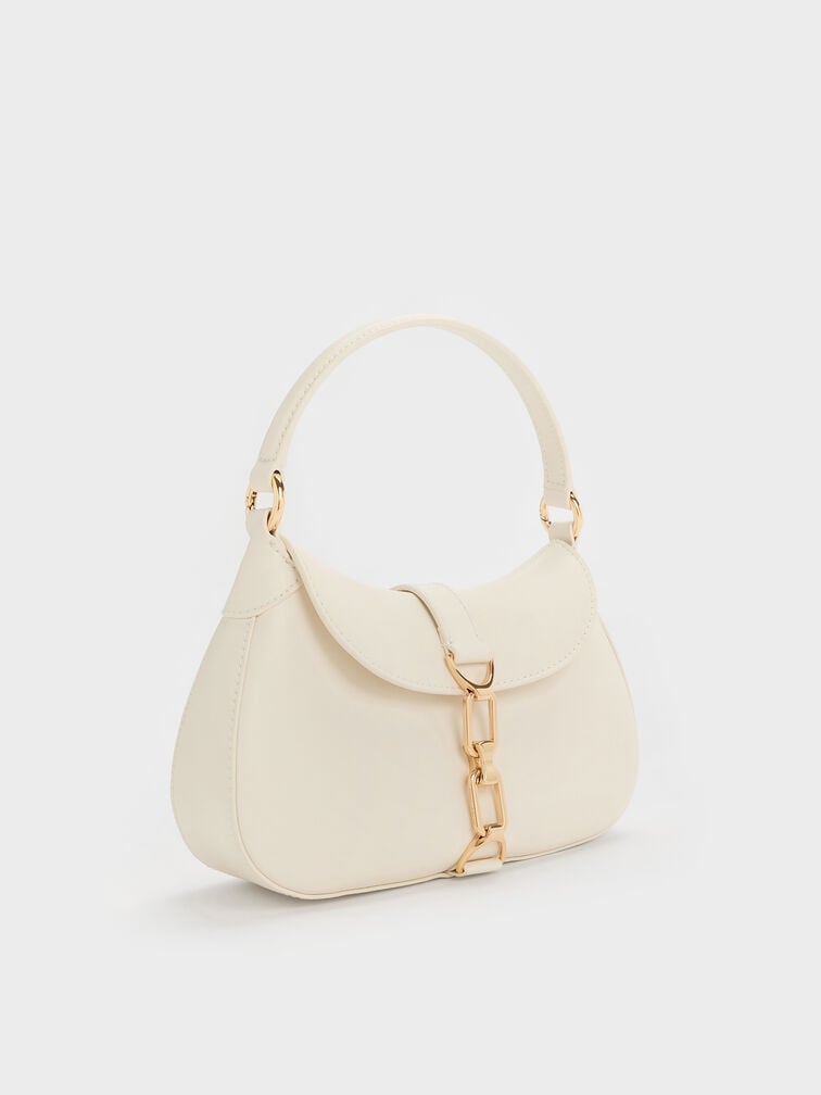 Agatha Chain-Accent Hobo Bag, Cream, hi-res