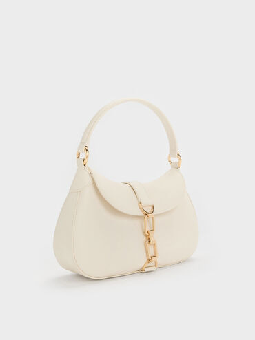 Agatha Chain-Accent Hobo Bag, Cream, hi-res