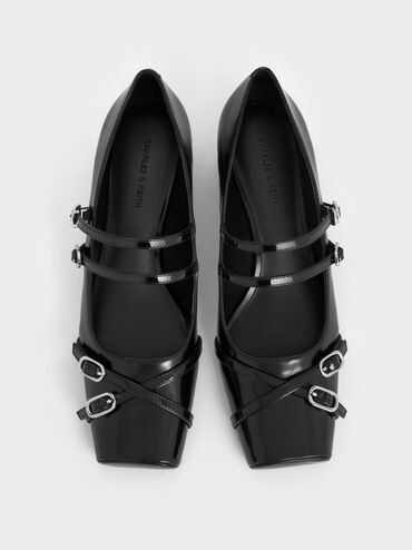 Janis Double-Strap Mary Jane Pumps, Black Box, hi-res