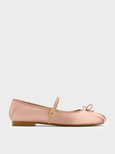 Emiko Satin Bow Mary Jane Flats, Nude, hi-res