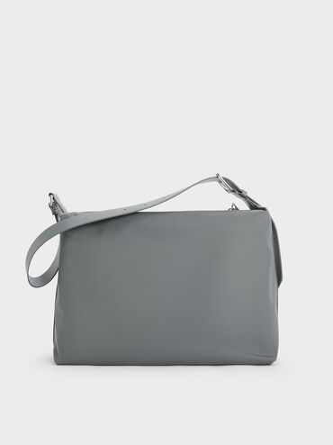 Nylon Chain-Link Slouchy Shoulder Bag, Grey, hi-res