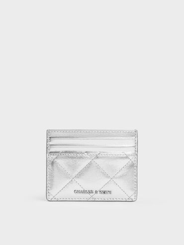 Janie Metallic Quilted Card Holder, Silver, hi-res